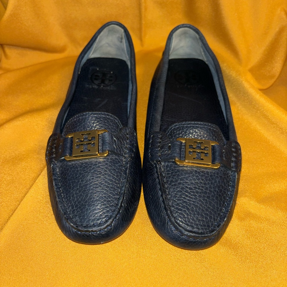 Tory Burch Navy Loafers with Gold Accent